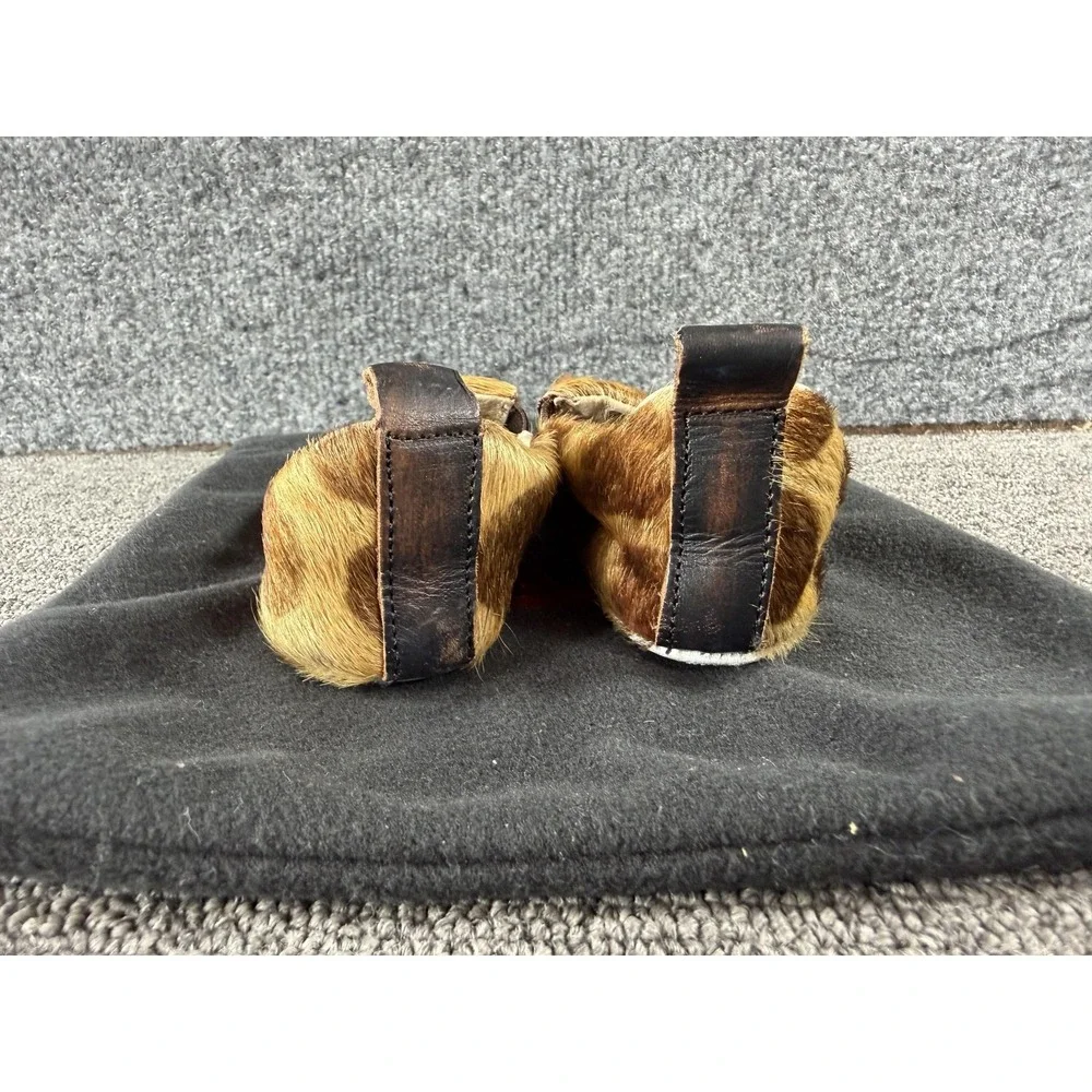 Freebird Crib Shoes Girls 3 Brown Baby Kicks Animal Hair Leather Lined Slippers